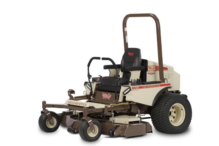 Grasshopper 400D - totale lengte: 218,4 cm, totale breedte: 158,8 cm, totale hoogte: 176,5 cm, gewicht: 657,7 kg bij 61 inch-maaidek Grasshopper 400D - totale lengte: 218,4 cm, totale breedte: 158,8 cm, totale hoogte: 176,5 cm, gewicht: 657,7 kg bij 61 inch-maaidek