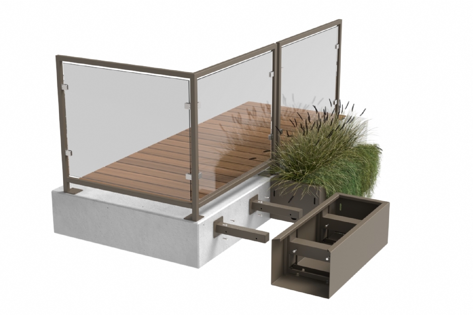 Op deze render is te zien hoe de constructie van de hangende plantenbak eruitziet